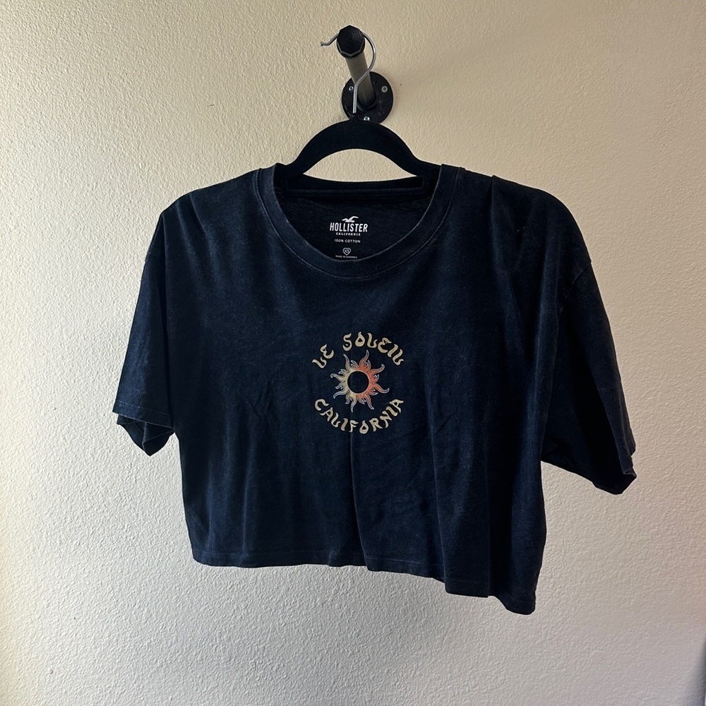 Hollister Charcoal Cropped Cotton Tee
